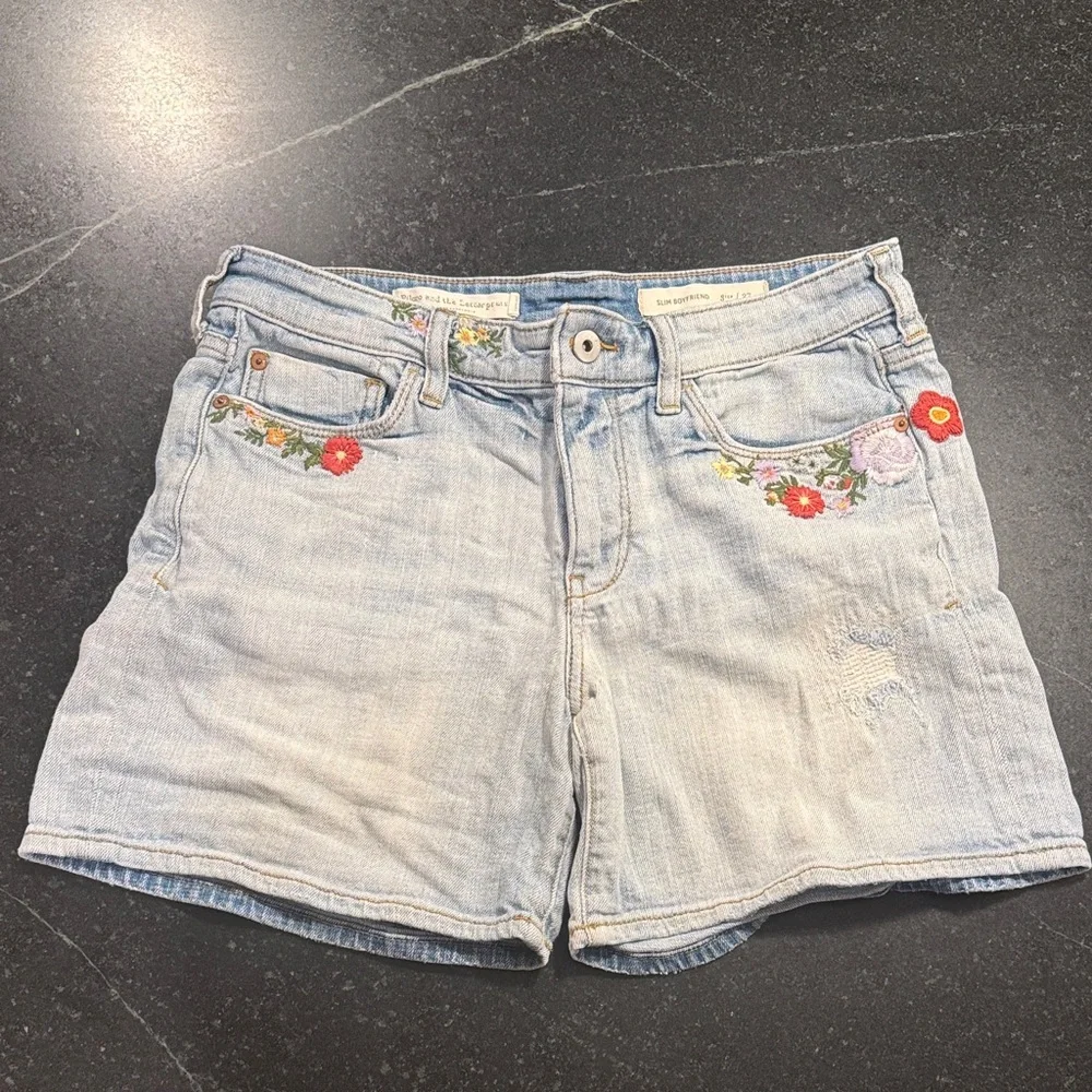Pilcro and the Letterpress Light Blue Embroidered Mid Rise Jean Shorts - Picture 1 of 8